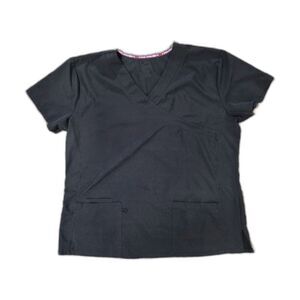 Divine Curves Stretch Scrub Top Womens XL Black V-Neck Medical Uniform Shirt